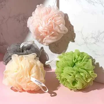 EcoTools Delicate EcoPouf Bath Sponge, Made With Recycled Materials, Exfoliating Bath Pouf, Loofah for Shower & Bath, In Assorted Colors, Green, White, Pink, and Gray, Perfect for Men & Women, 6 Count