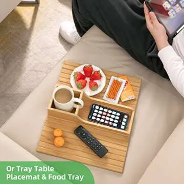 GEHE Bamboo Couch Cup Holder, Anti-Spill Sofa Arm Tray, Natural and Easy to Clean Couch Arm Cup Holder Armrest Tray Perfect for Cups, Beers, Snacks, Remote Control, Drinks