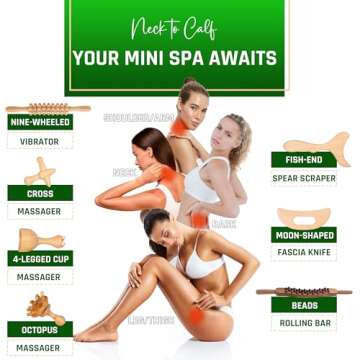 Nuddspa Wood Therapy Massage Tools 12 Pcs - Lymphatic Drainage Massager, Maderoterapia Kit, Anti Cel...