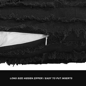 GIGIZAZA Decorative Throw Pillow Covers,Square 18x18 Black Pillow Covers, Boho Couch Sofa Cushion Covers Set of 2(Black, 18x18inch-2pcs)