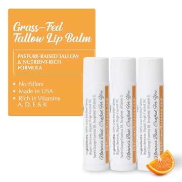Moisturizing Tallow Lip Balm - Grass-Fed Beef Tallow with Organic Coconut Oil, Beeswax and Vitamin E...