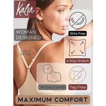 Kalon Women’s 4 Pack Wireless Comfort Sports Bralette