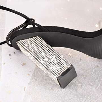 MissHeel Women’s Ankle Strappy Clear Chunky Heel Gladiators Rhinestone Heels Black Size 11 Lace Up Sexy Dancing Summer Shoes