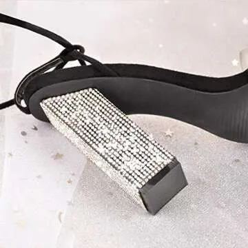 MissHeel Women’s Ankle Strappy Clear Chunky Heel Gladiators Rhinestone Heels Black Size 11 Lace Up Sexy Dancing Summer Shoes