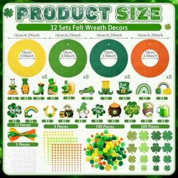 472 Pcs St. Patrick's Day Craft Kits Irish DIY Wreath Craft Kit St. Patrick's Day Wreath Arts Decorations with Lucky Shamrocks Leprechauns Gnome Stickers for Irish Indoor Outdoor Home Party Favors