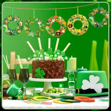 472 Pcs St. Patrick's Day Craft Kits Irish DIY Wreath Craft Kit St. Patrick's Day Wreath Arts Decorations with Lucky Shamrocks Leprechauns Gnome Stickers for Irish Indoor Outdoor Home Party Favors