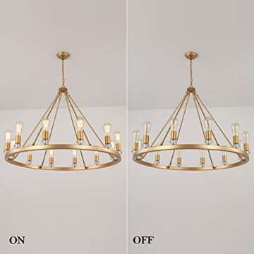 MEIXISUE Large Modern Wagon Wheel Chandelier Gold Metal Round Luxury Industrial Country Chandelier Light Fixture for Dining Room Living Room Foyer Entryway W40.55 12-Lights UL Listed