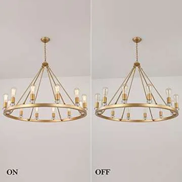 MEIXISUE Large Modern Wagon Wheel Chandelier Gold Metal Round Luxury Industrial Country Chandelier Light Fixture for Dining Room Living Room Foyer Entryway W40.55 12-Lights UL Listed