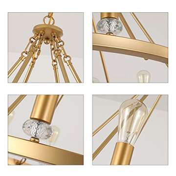 MEIXISUE Large Modern Wagon Wheel Chandelier Gold Metal Round Luxury Industrial Country Chandelier Light Fixture for Dining Room Living Room Foyer Entryway W40.55 12-Lights UL Listed