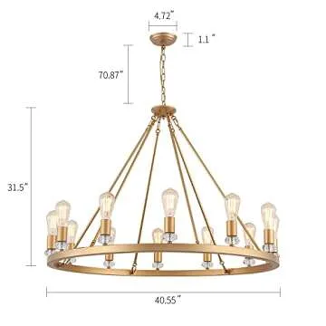 MEIXISUE Large Modern Wagon Wheel Chandelier Gold Metal Round Luxury Industrial Country Chandelier Light Fixture for Dining Room Living Room Foyer Entryway W40.55 12-Lights UL Listed