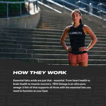 TB12 Omega 3 Fish Oil Supplement by Tom Brady - High Potency, Essential Fatty Acids, Brain & Heart Health, Recovery, Non GMO, NSF Certified for Sport, 1250 mg (500mg DHA and 250mg EPA), 60 softgels