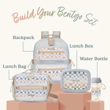 Bentgo Kids Backpack (Whimsy & Wonder Collection) - Lightweight 14’’ for School, Travel & Daycare - Ideal for Kids 4+, Durable & Water-Resistant, Roomy Interior, Loop for Lunch Bag (Checker Gradient)