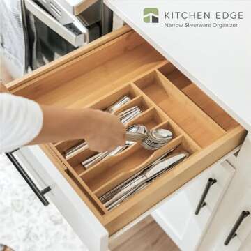 KitchenEdge Premium Silverware, Flatware and Utensil Organizer for Kitchen Drawers, Food-Safe Contra...