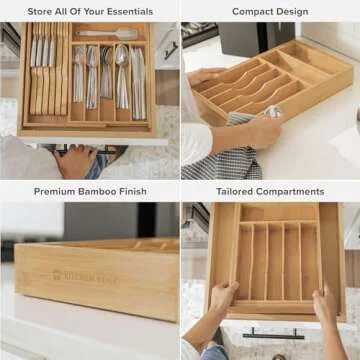 KitchenEdge Bamboo Drawer Organizer - Expandable & Elegant