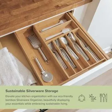 KitchenEdge Bamboo Drawer Organizer - Expandable & Elegant