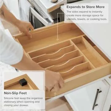 KitchenEdge Bamboo Drawer Organizer - Expandable & Elegant