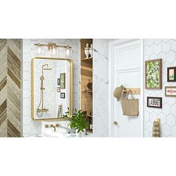 TokeShimi 20 x 30 Inch Gold Bathroom Wall Mirror Vanity Metal Frame Round Corner Rectangular for Hom...