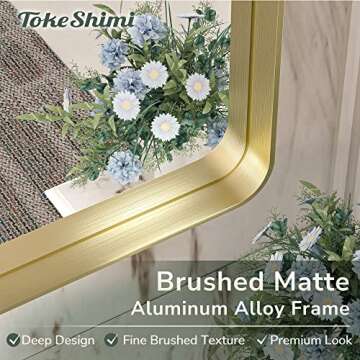 TokeShimi 20 x 30 Inch Gold Bathroom Wall Mirror Vanity Metal Frame Round Corner Rectangular for Home Decor Living Room Entryway (Horizontal/Vertical)