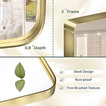 TokeShimi 20 x 30 Inch Gold Bathroom Wall Mirror Vanity Metal Frame Round Corner Rectangular for Home Decor Living Room Entryway (Horizontal/Vertical)
