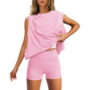 Yanekop Women's Summer Lounge Set - 2 Piece Outfits for Casual Comfort in Pink