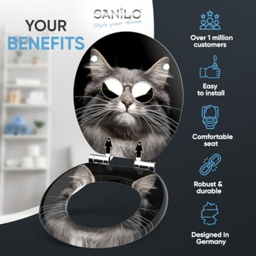 SANILO Wooden Toilet Seat with Soft Close [ROUND] - Decorative, Quiet & Slow Close Molded Wood Seat ...