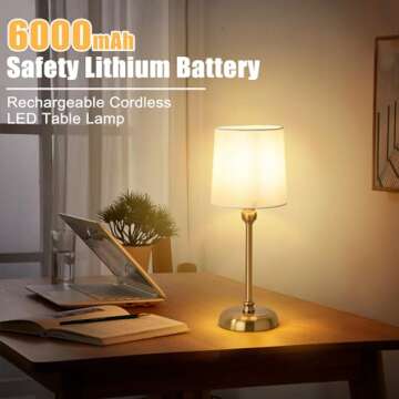 JICAI Cordless LED Table Lamp, 6000mAh Battery Operated Lamp, Portable Rechargeable Cordless Lamp, Touch Dimmable Wireless Lamp Bedside Light for Restaurant/Bedroom/Bars/Offices(High/Gold), LD9257