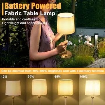 JICAI Cordless LED Table Lamp, 6000mAh Battery Operated Lamp, Portable Rechargeable Cordless Lamp, Touch Dimmable Wireless Lamp Bedside Light for Restaurant/Bedroom/Bars/Offices(High/Gold), LD9257