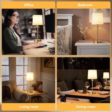 JICAI Cordless LED Table Lamp, 6000mAh Battery Operated Lamp, Portable Rechargeable Cordless Lamp, Touch Dimmable Wireless Lamp Bedside Light for Restaurant/Bedroom/Bars/Offices(High/Gold), LD9257