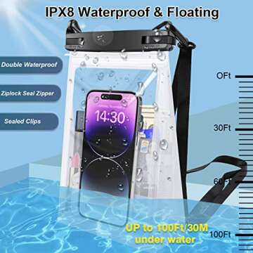 Large Waterproof Phone Pouch Floating, Waterproof Phone Case for iPhone 15 14 Pro Max 13 12 Plus 11 XS XR X Samsung up to 8.5'', IPX8 Water Proof Cell Phone Dry Bag for Beach Swimming Kayaking