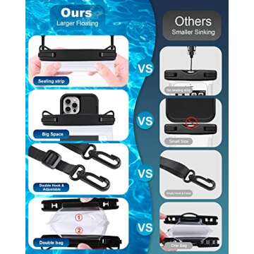 Large Waterproof Phone Pouch Floating, Waterproof Phone Case for iPhone 15 14 Pro Max 13 12 Plus 11 XS XR X Samsung up to 8.5'', IPX8 Water Proof Cell Phone Dry Bag for Beach Swimming Kayaking