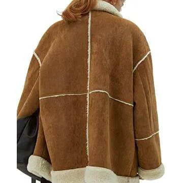 CHARTOU Women's Faux Suede Sherpa Lined Shearling Oversized Long Jacket Coat (Small, Khaki)