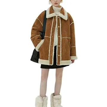 CHARTOU Women's Faux Suede Sherpa Lined Shearling Oversized Long Jacket Coat (Small, Khaki)