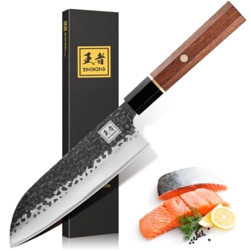 ENOKING Japanese Santoku Knife: 7 Inch Hand Forged High Carbon Steel Kitchen Knife