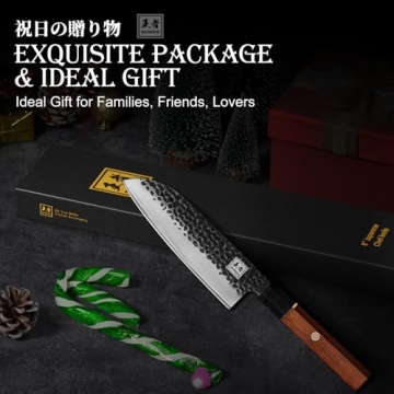 ENOKING 7 Inch Japanese Santoku Knife - High Carbon Hand Forged