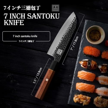 ENOKING 7 Inch Japanese Santoku Knife - High Carbon Hand Forged