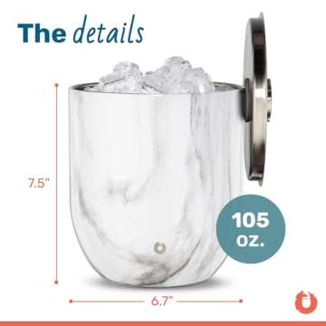 SNOWFOX Premium Vacuum Insulated Stainless Steel Ice Bucket with Lid/Tongs, Home Bar Accessories, El...