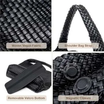 MELOLILA Large Woven Bag Tote Bags for Women Vegan Leather Tote Bag Woven Purse Woven Handbag