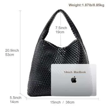 MELOLILA Large Woven Bag Tote Bags for Women Vegan Leather Tote Bag Woven Purse Woven Handbag