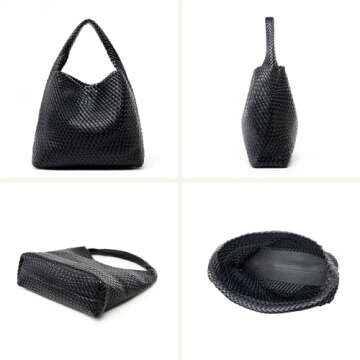MELOLILA Large Woven Bag Tote Bags for Women Vegan Leather Tote Bag Woven Purse Woven Handbag