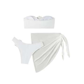 SOLY HUX Women's 3 Piece Swimsuit Floral Appliques Bandeau Bikini Sets Bathing Suit with Beach Skirt...