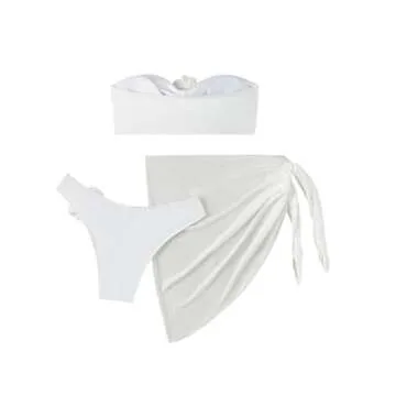 SOLY HUX Women's 3 Piece Swimsuit Floral Appliques Bandeau Bikini Sets Bathing Suit with Beach Skirt...