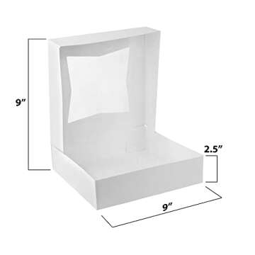 MT Products White Bakery Pie Boxes 9" x 9" x 2.5" - Auto Pop-Up Windowed Bakery Boxes (Pack of 15) -...