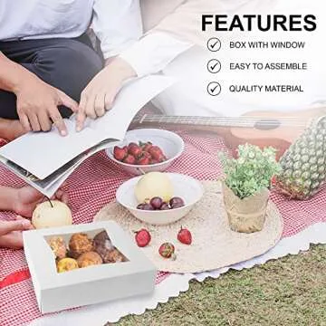 MT Products White Bakery Pie Boxes 9" x 9" x 2.5" - Auto Pop-Up Windowed Bakery Boxes (Pack of 15) - Made in the USA