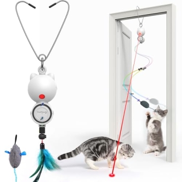 FEELNEEDY Interactive Cat Toys with LED Light & Feather for Indoor Cats - White