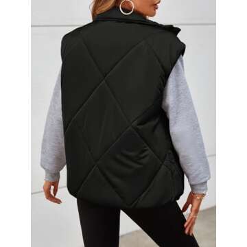 MEROKEETY Puffer Vest for Women Lightweight Fall Snap Button Quilted Jacket Coat with Pockets,Black,M