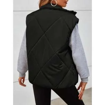 MEROKEETY Puffer Vest for Women Lightweight Fall Snap Button Quilted Jacket Coat with Pockets,Black,M