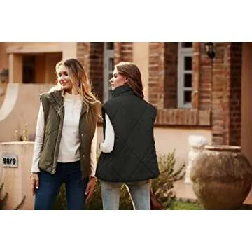 MEROKEETY Puffer Vest for Women Lightweight Fall Snap Button Quilted Jacket Coat with Pockets,Black,M