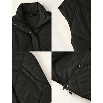 MEROKEETY Puffer Vest for Women Lightweight Fall Snap Button Quilted Jacket Coat with Pockets,Black,M