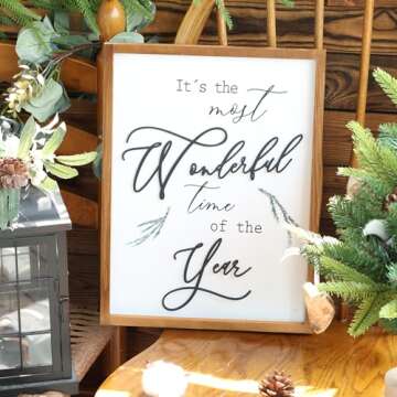 Framed It's The Most Wonderful Time of The Year Wall Decor Farmhouse Christmas Wall Art 3D XMAS Holiday Decor 12x16 Inch Brown