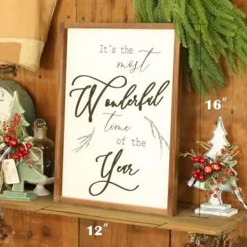 Framed It's The Most Wonderful Time of The Year Wall Decor Farmhouse Christmas Wall Art 3D XMAS Holiday Decor 12x16 Inch Brown